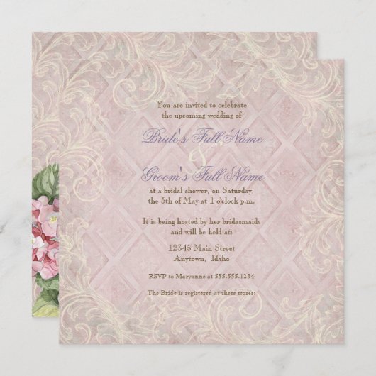 Hydrangea Swirl rose - Invitation Fête de l'mariée (Devant / Derrière)