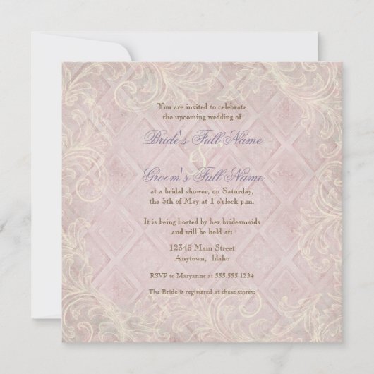 Hydrangea Swirl rose - Invitation Fête de l'mariée (Devant)
