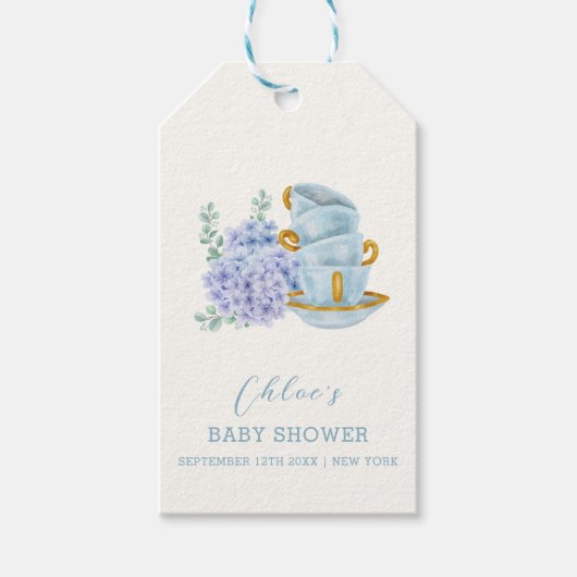 Hydrangea Tea Brewing Baby shower Cadeaulabel (Voorkant)