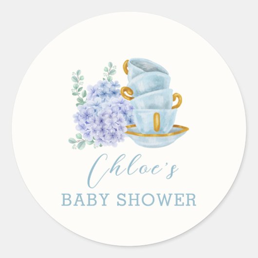  Hydrangea Tea Brewing Baby shower Ronde Sticker (Voorkant)