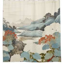 Hydrangea tuinschilderij buiten. douchegordijn