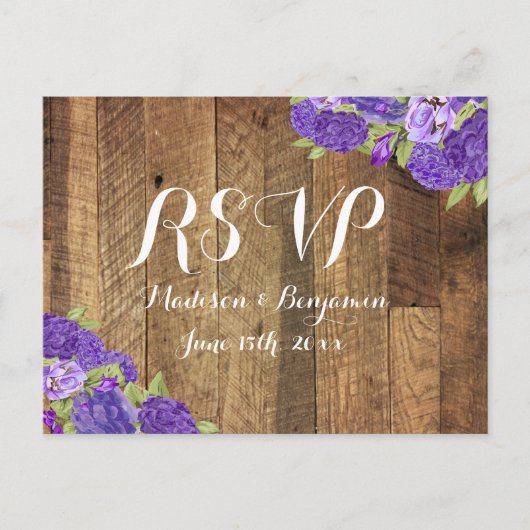 Hydrangea violet Grange mariage en bois RSVP carte (Devant)