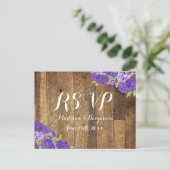 Hydrangea violet Grange mariage en bois RSVP carte (Debout devant)