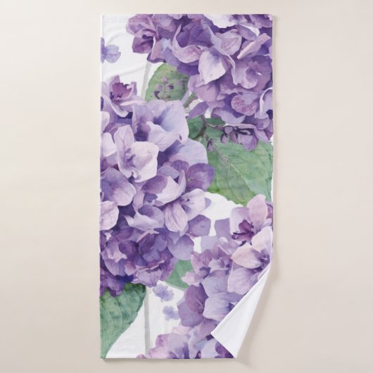 Hydrangea Violette Fleur Lavande Aquarelle (Serviette de bain)