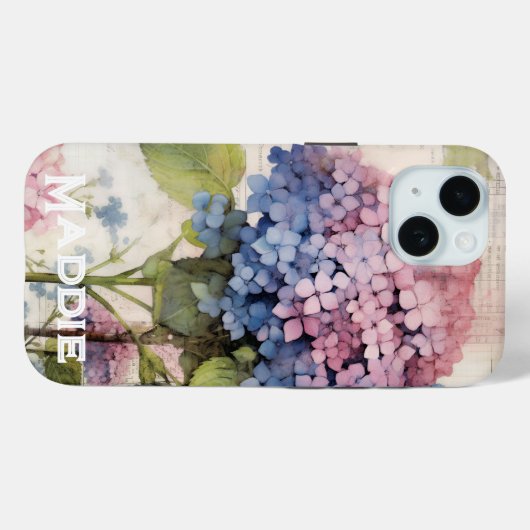 Hydrangea & Vlinder Paarse Gepersonaliseerd Case-Mate iPhone Case (Achterkant (horizontaal))