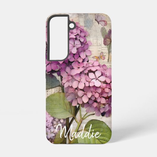  Hydrangea & Vlinderroze gepersonaliseerd Samsung Galaxy Hoesje (Achterkant)