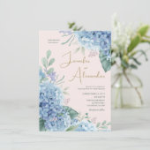 Hydrangea Waterverf Blush Roze Stoffig Blauw Bruil Kaart (Staand voorkant)