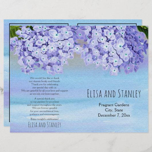 Hydrangea waterverf floral bruiloft vouwprogramma (Voorkant / Achterkant)