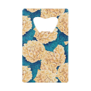 Hydrangea waterverf patroon, geel en blauw kredietkaart flessenopener