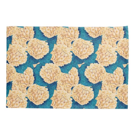 Hydrangea waterverf patroon, geel en blauw kussensloop (Achterkant)