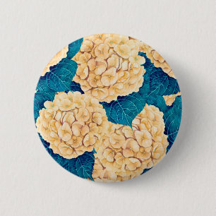 Hydrangea waterverf patroon, geel en blauw ronde button 5,7 cm