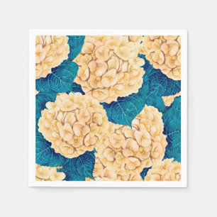 Hydrangea waterverf patroon, geel en blauw servet