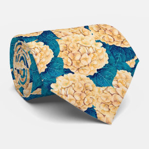 Hydrangea waterverf patroon, geel en blauw stropdas