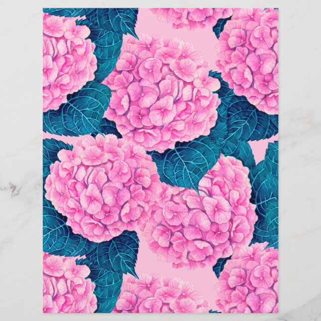 Hydrangea waterverf patroon, roze en blauw (Voorkant)