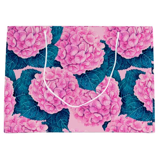 Hydrangea waterverf patroon, roze en blauw groot cadeauzakje (Voorkant)