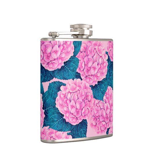 Hydrangea waterverf patroon, roze en blauw heupfles (Rechts)
