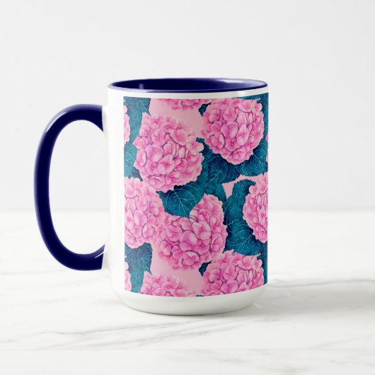 Hydrangea waterverf patroon, roze en blauw mok (Links)