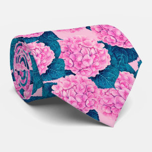 Hydrangea waterverf patroon, roze en blauw stropdas