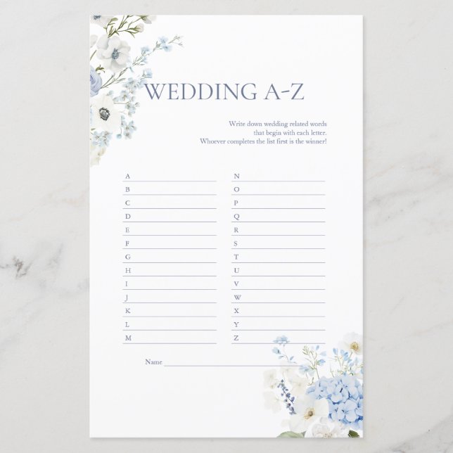 Hydrangea Wedding Game | Blue Floral Vrijgezellenf (Voorkant)