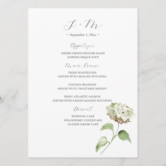 Hydrangea Wedding Table Decor | Menu (Devant)