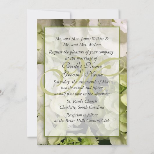 Hydrangea White Green Wedding Suite Kaart (Voorkant)