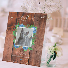 Hydrangea Wood Wedding Foto Pet Signature Drink Reclamebord Met Voetstuk