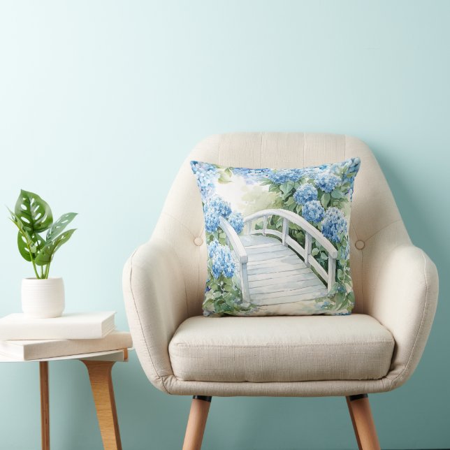 Hydrangeabloemen  aquarel kussen (Stoel)