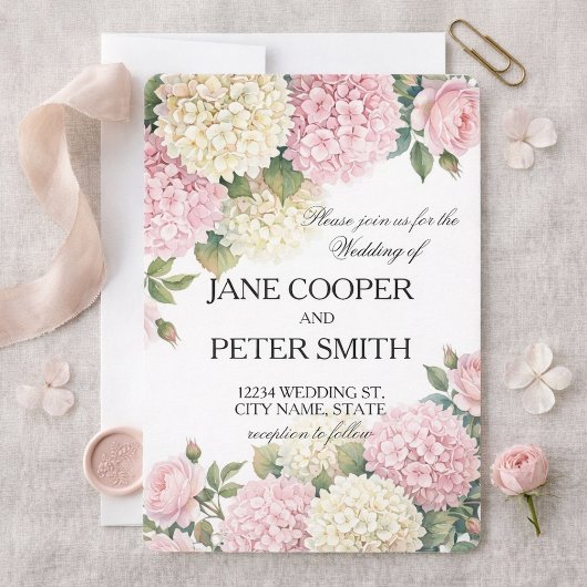 Hydrangeas and roses Budget Wedding Invitation