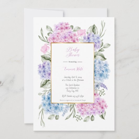 Hydrangeas Baby shower Invitation (Devant)