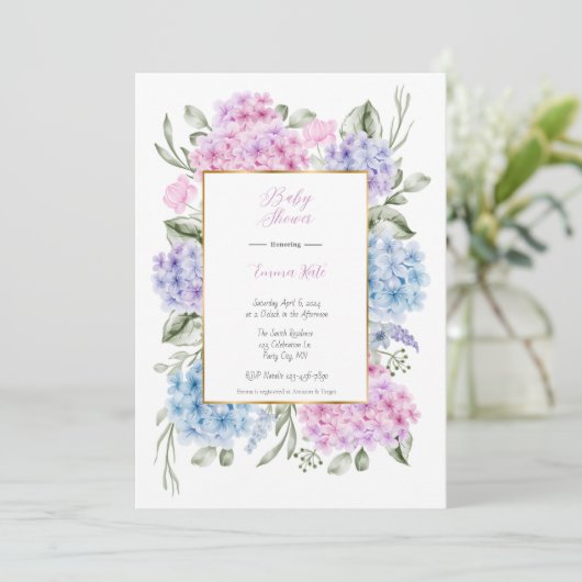 Hydrangeas Baby shower Invitation (Debout devant)