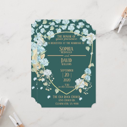 Hydrangeas bij Moonlight Wedding Invitations Kaart (Voorkant / Achterkant in situ)