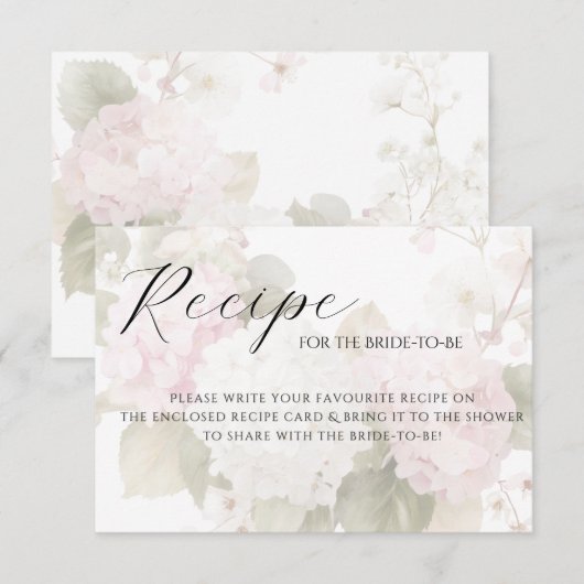 Hydrangeas Blancs Roses Cartes de Recette Élégante (Devant / Derrière)