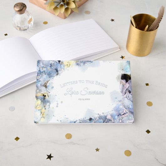 Hydrangeas Bleus Lettres Aquarelle à la Mariée (Recto ouvert)
