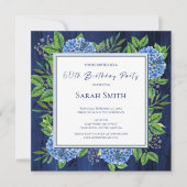 Hydrangeas Blue Rustic Wood 60th Birthday Party Kaart (Voorkant)
