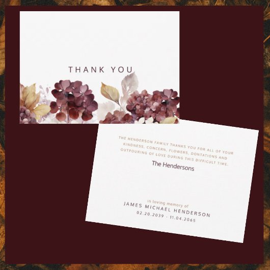 Hydrangeas Botanische begrafenis Eenvoudige dank u Bedankkaart