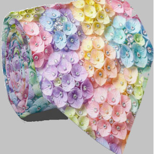 Hydrangeas & Diamonds Pastel Regenboog Heren str Stropdas