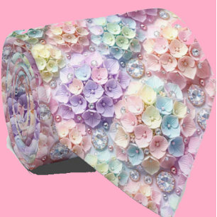 Hydrangeas & Diamonds Pastel Regenboog Stropdas