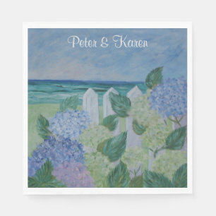 Hydrangeas door het strand huwelijk servet