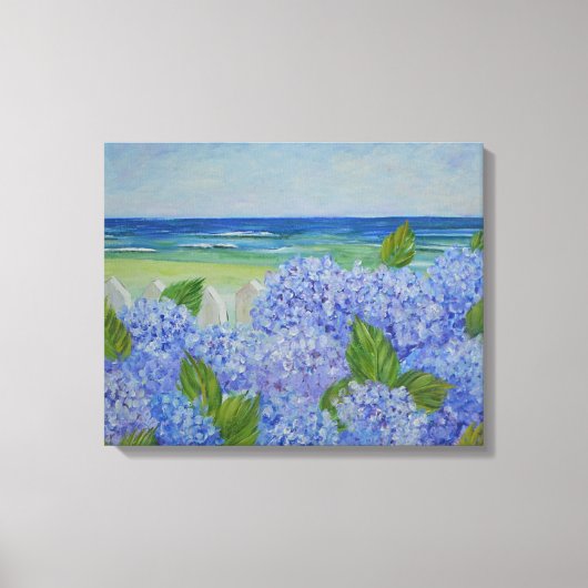 Hydrangeas door het Zee: verpakt canvas (Voorkant)