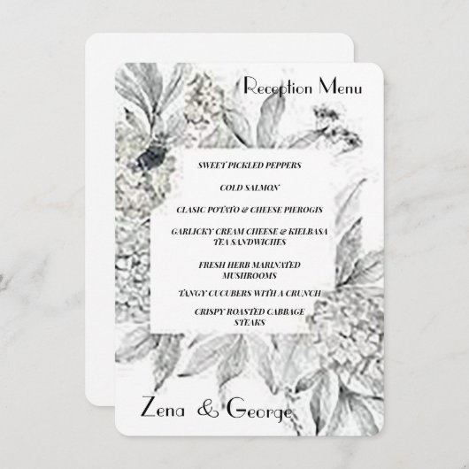 Hydrangeas en floraison Menu Mariage plat Insérer (Devant / Derrière)