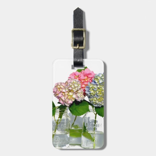 hydrangeas en mason jar bagagelabel (Voorkant verticaal)