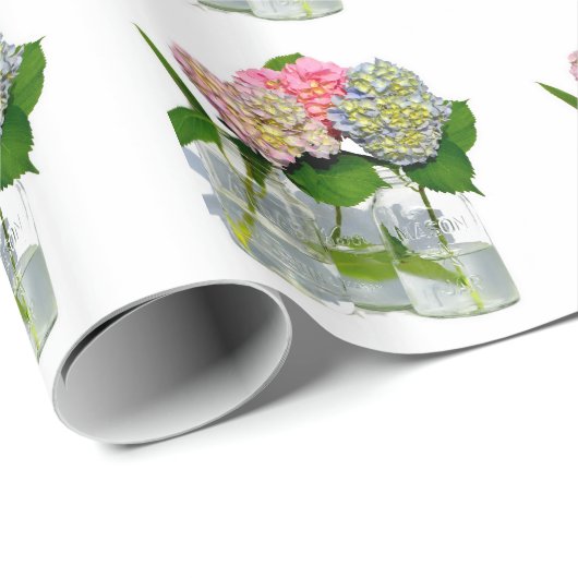 Hydrangeas en Mason jar Cadeaupapier (Rol Hoek)