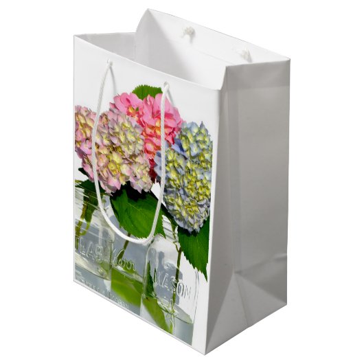 Hydrangeas en Mason jar Medium Cadeauzakje (Voorkant Gekanteld)