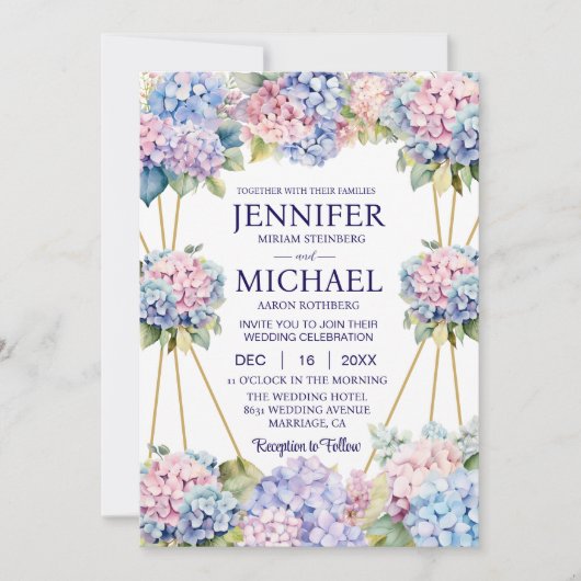 Hydrangeas Fleurs de Printemps Invitations de mari (Devant)