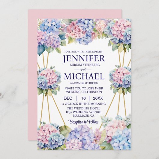 Hydrangeas Fleurs de Printemps Invitations de mari (Devant / Derrière)