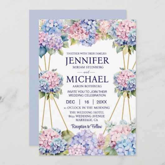 Hydrangeas Fleurs de Printemps Invitations de mari (Devant / Derrière)