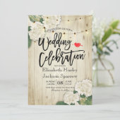 Hydrangeas Floral Rustic Wood String Light Wedding Kaart (Staand voorkant)