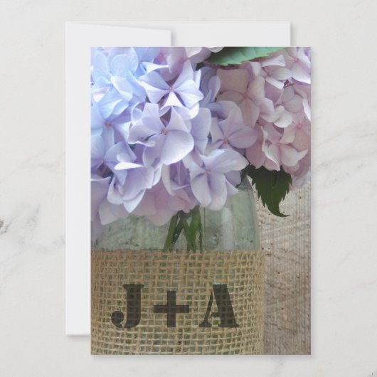 Hydrangea's in een moeraspot met een heupbruiloft kaart (Voorkant)