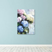 Hydrangeas in vet beroertes canvas afdruk (Insitu (Houten vloer))