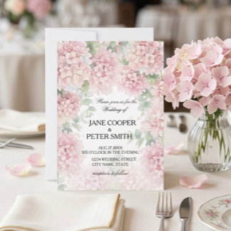 Hydrangeas pastel pink colours. Wedding Invitation